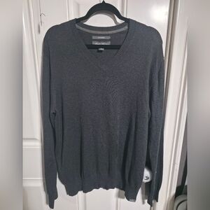 Eddie Bauer Men's L Tight-Knit Cotton Merino Wool Pullover Sweater V-Neck Gray